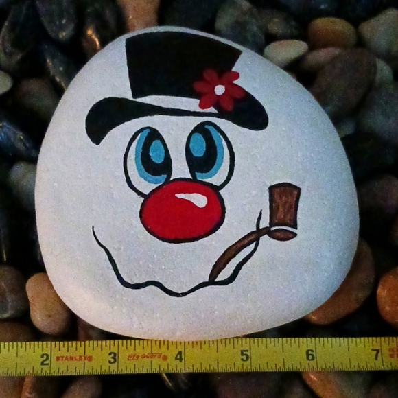 Hand Painted Snowman Rock - Picture 2 of 4